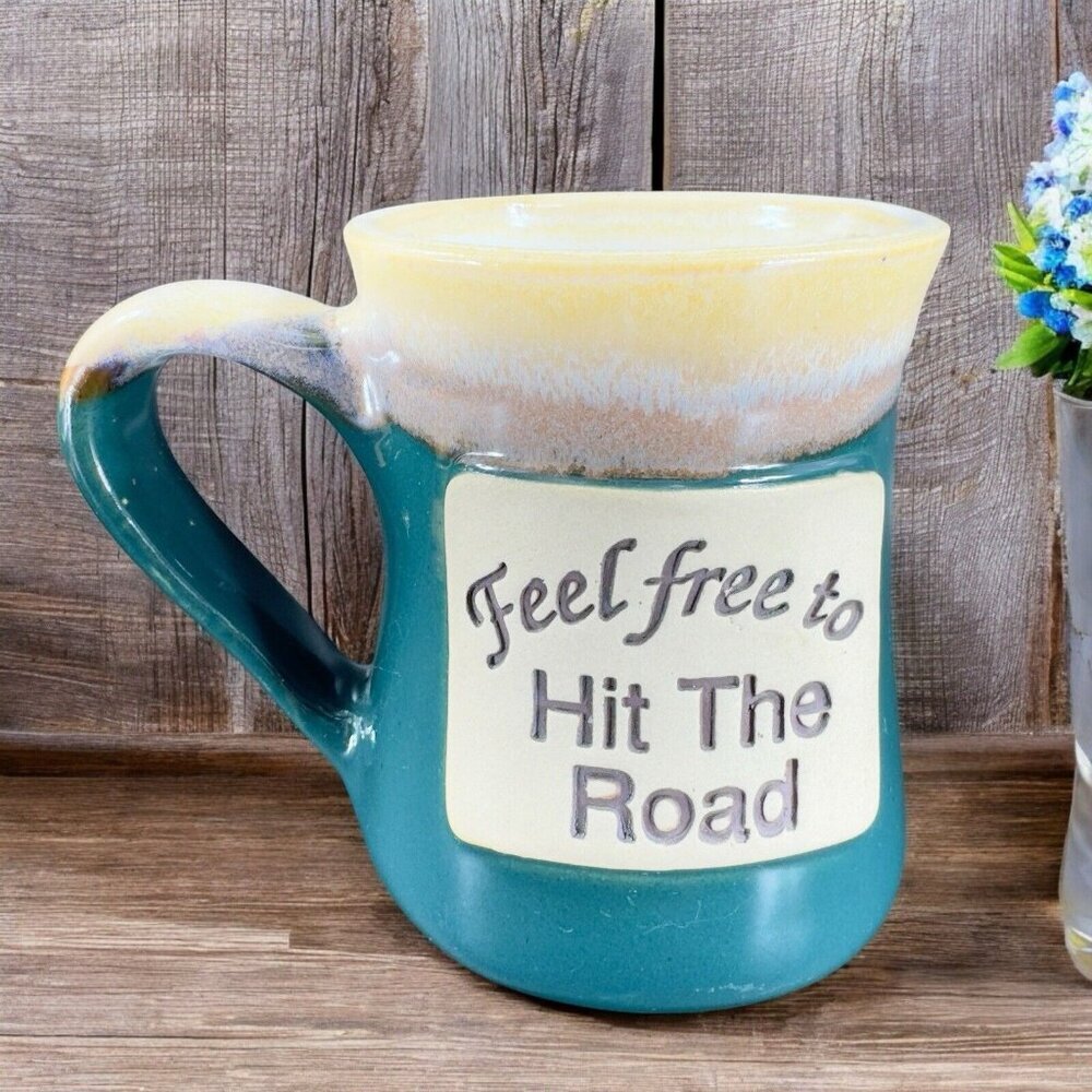 Tumbleweed Pottery Oversized Coffee‎ Mug  Cup Feel Free To Hit The Road Mug Cup